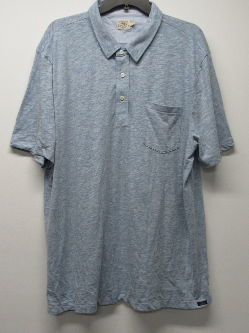 Faherty Polo Shirt Mens XXL Blue Slub Knit Pocket Short Sleeve Casual Golf